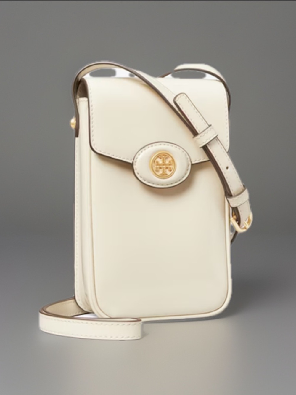 TORY BURCH ROBINSON SPAZZOLATO PHONE CROSSBODY SHEA BUTTER COLOR
